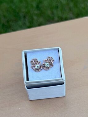 Gold Tone Hamsa Hand Stud Earrings with Clear Crystals Protection Symbolism NWOT